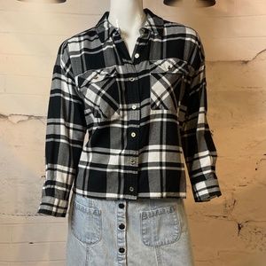 Women’s Michael Kors Black/White Flannel Long Sleeve Button Up Shirt Size Small